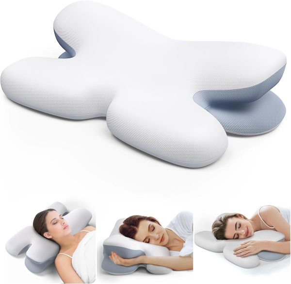 TailsUp Cervical Neck Pillow Neck Pain Relief, Adjustable Ergonomic Memory Foam Pillow for Neck and Shoulder Pain Relief, Orthopedic Contour Support Pillows for Side Back & Stomach Sleepers