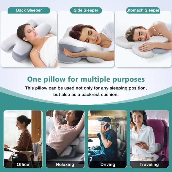 TailsUp Cervical Neck Pillow Neck Pain Relief, Adjustable Ergonomic Memory Foam Pillow for Neck and Shoulder Pain Relief, Orthopedic Contour Support Pillows for Side Back & Stomach Sleepers - Image 3